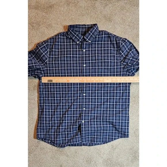 Banana Republic Mens Untucked Fit Navy Blue Plaid Button Down Shirt Large Casual - Picture 8 of 9